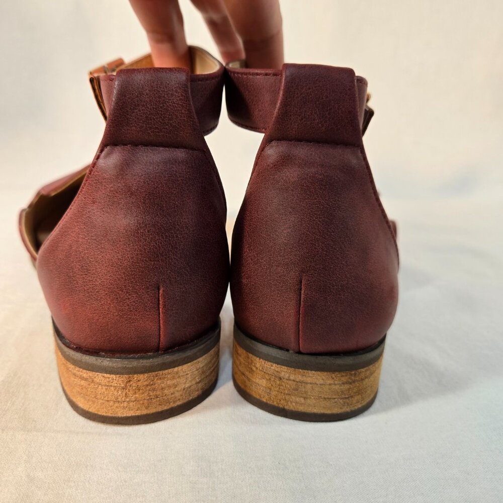 JOURNEE COLLECTION LORETA Wine Vegan Leather Ankle Strap Loafer Flat Shoe Size 8 - Picture 5 of 16